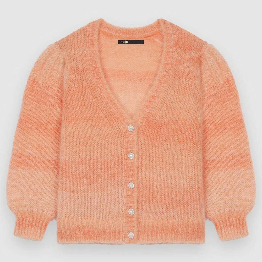 MAJE Mohair Cardigan Sweater Buttons Orange V-Neck 3 Large 12 14 NWT HOST PICK